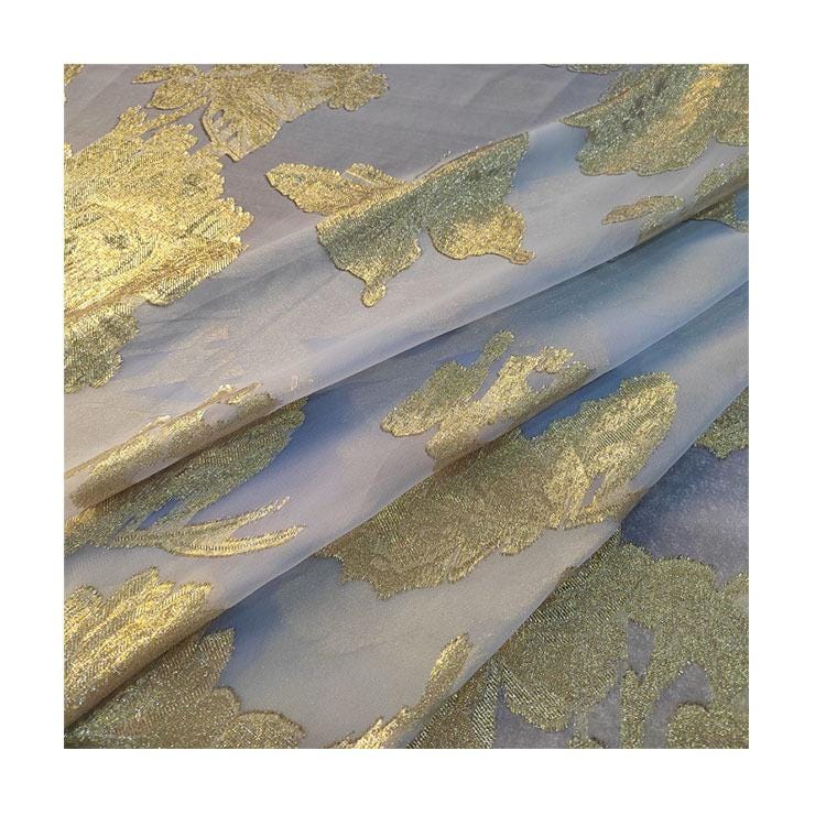 Gold Thread Jacquard Organza Fabric: 3D Embossed Texture, 57" Wide