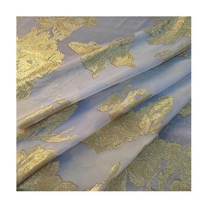 Gold Thread Jacquard Organza Fabric: 3D Embossed Texture, 57" Wide