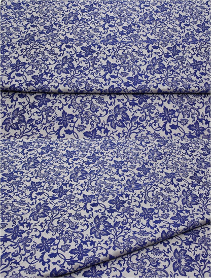 Blue Floral Jacquard Satin Fabric - 59"W Silk Rayon Brocade