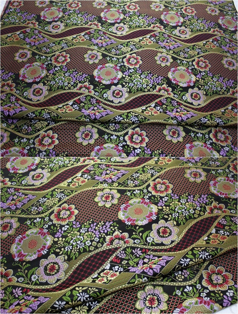 Nishijin Floral Jacquard Fabric: Japanese Silk Brocade by Meter