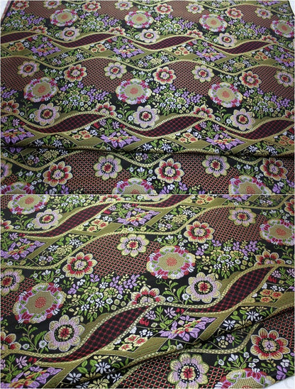 Nishijin Floral Jacquard Fabric: Japanese Silk Brocade by Meter