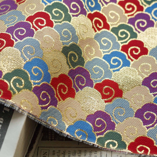 Gold Thread Jacquard Fabric: Lucky Cloud 3D Designer Upholstery, Costume & Sewing - 56"W