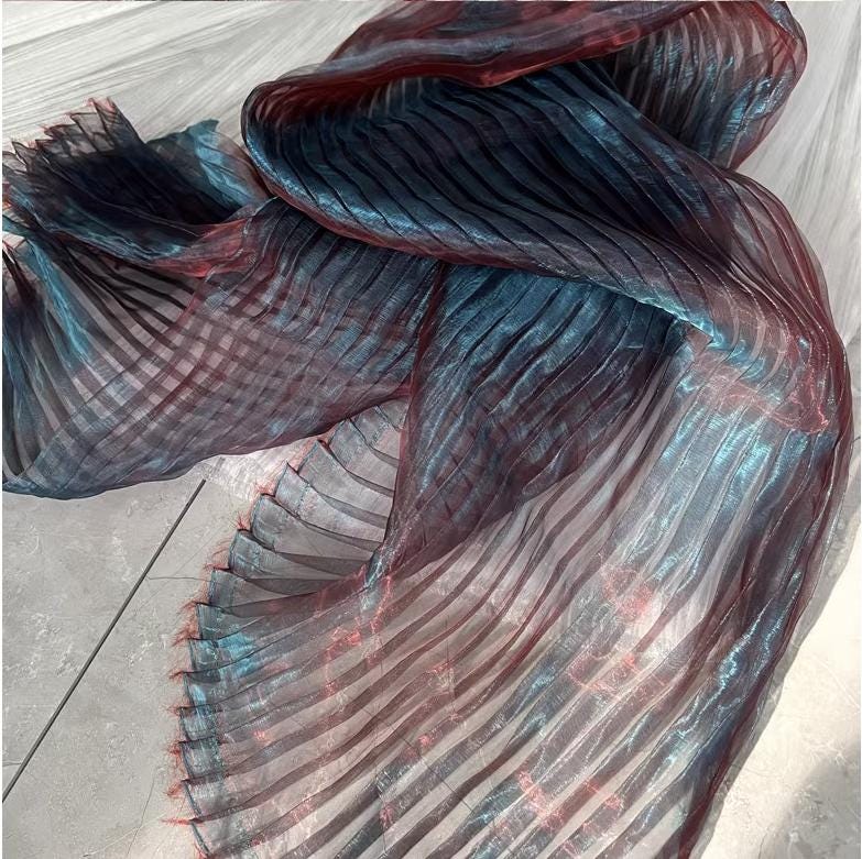 Mermaid Reflective Organza Fabric: 57"W Stiff Texture Gown Fabric