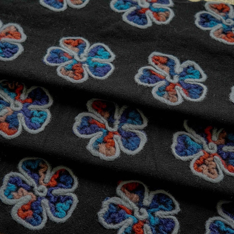 Plush Flower Knit Fabric: Contrasting Color Polyester Upholstery, 55"W