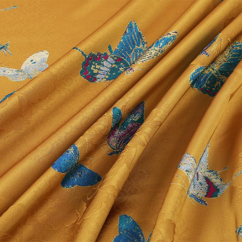 Tissu jacquard à papillons pivoines : Brocart en mélange de rayonne pour cheongsam