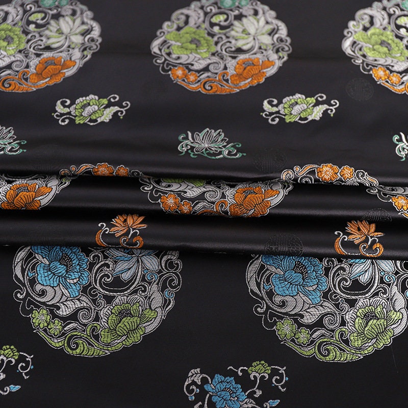 Floral Jacquard Brocade Fabric: Chinese Mongolian Style, 29.5" Wide