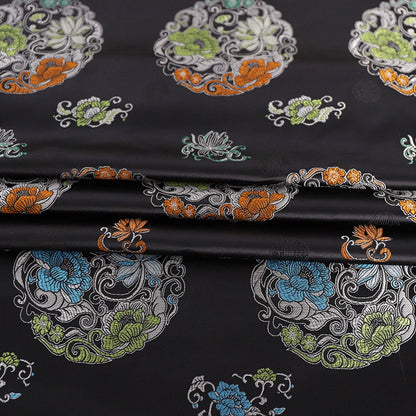 Floral Jacquard Brocade Fabric: Chinese Mongolian Style, 29.5" Wide