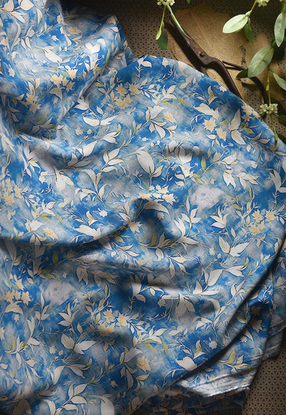Tissu en coton à motif floral : style peinture à l’encre de Chine, 140 cm de large
