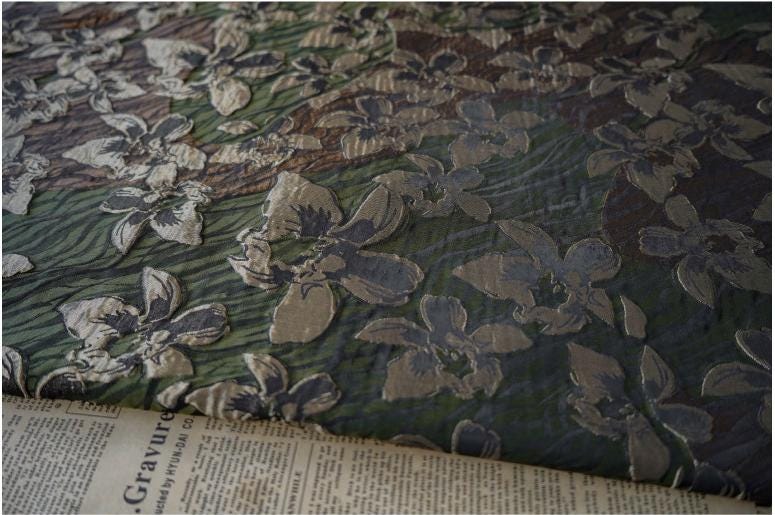 Gold Thread Jacquard Fabric: 3D Flower Design, Upholstery & Costume