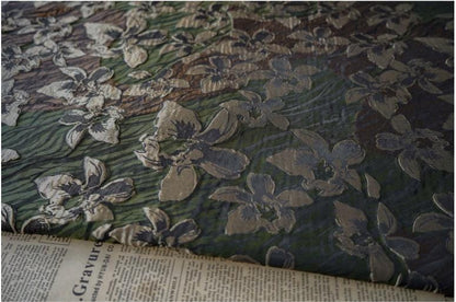 Gold Thread Jacquard Fabric: 3D Flower Design, Upholstery & Costume