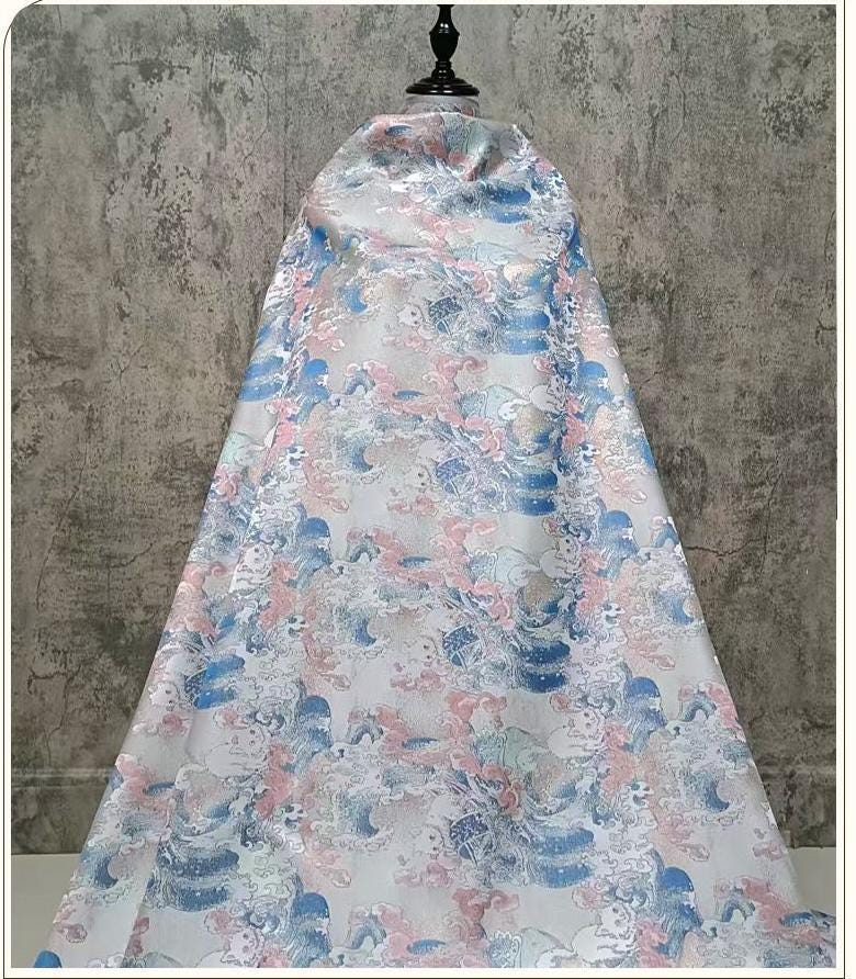Tissu Jacquard Chat Navigateur – Motif tissé or métallisé, Couture & Maison