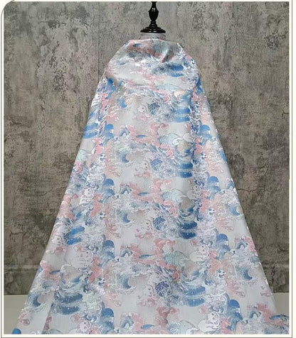 Tissu Jacquard Chat Navigateur – Motif tissé or métallisé, Couture & Maison