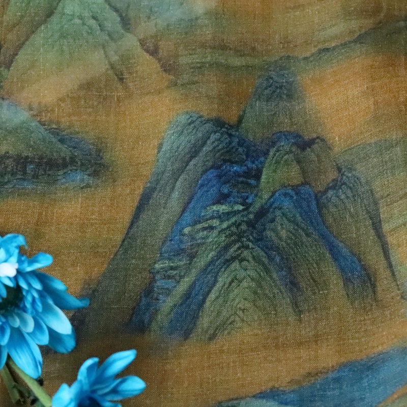 Ancient Painting Ramie Fabric: Upholstery, Costume, Scarf (57"W)