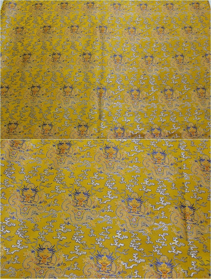 Yellow Dragon Brocade Fabric: Chinese Silk Damask, Cheongsam Costume Decor