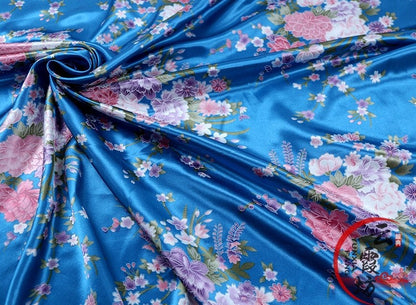 Floral Printed Bridal Satin Fabric: Soft Polyester, 59" Wide