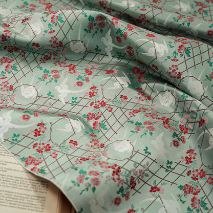 Bird Flower Jacquard Fabric: Grey Woven Upholstery, Drapery, Sewing (65"W By 1 Meter)