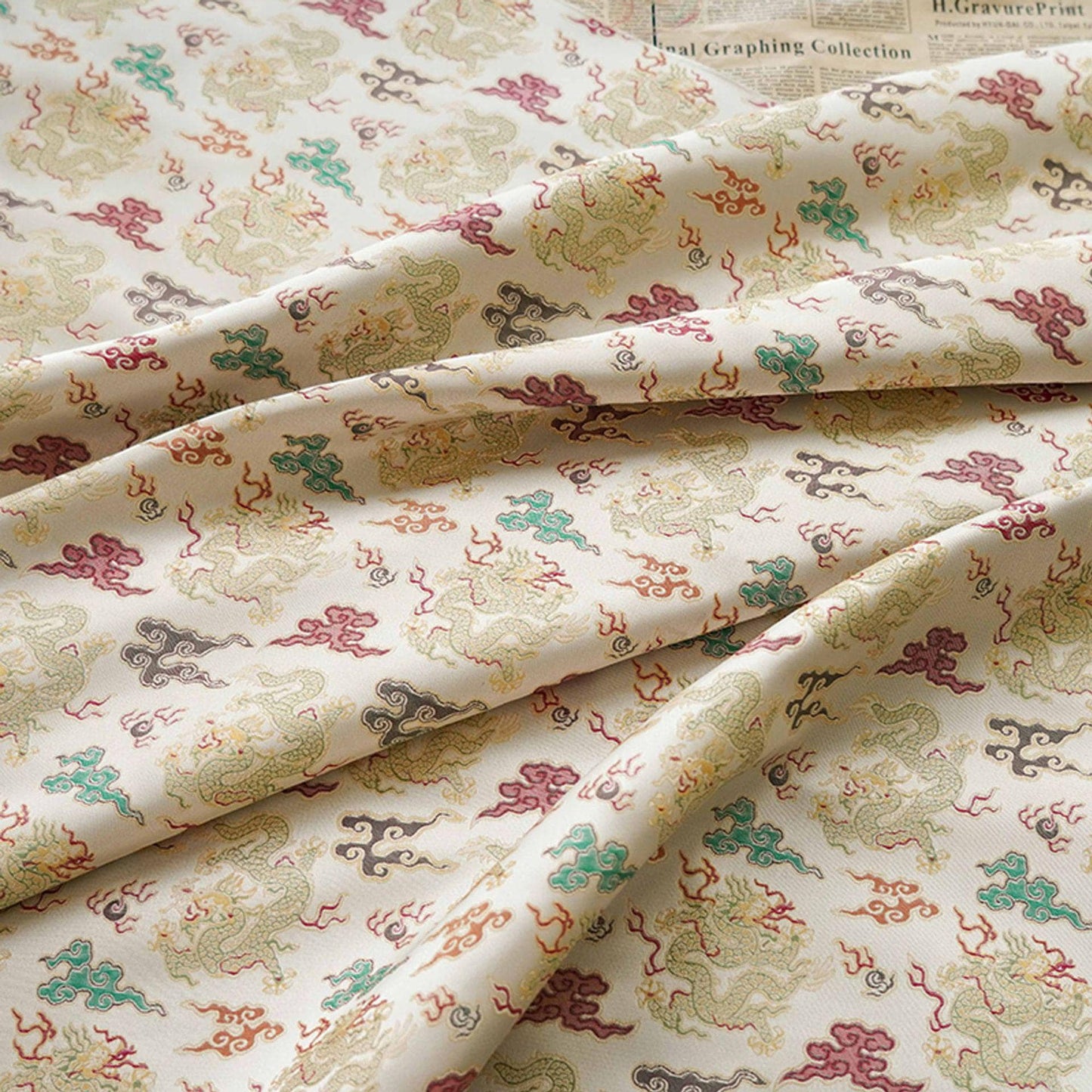 Dragon Brocade Fabric: Chinese Style Upholstery, Costume, Decor (65"W)