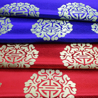 Brocart chinois : motif Fu & Shou, mélange soie et rayonne - Au mètre