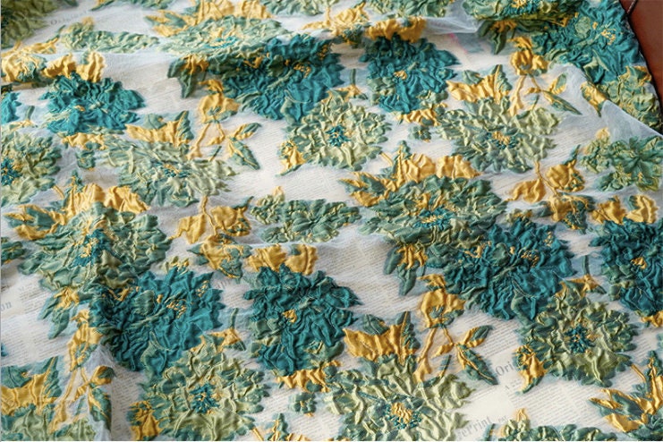 Floral Organza Jacquard Fabric: Gold Thread Upholstery, 56" Wide
