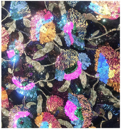 49"W Iridescent Sequin Floral Fabric ��� Colorful Big Flower Embroidery ��� Elegant Fashion Dress & G