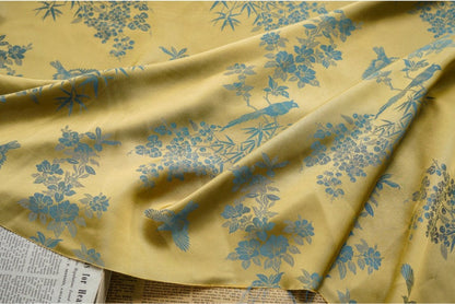 Jacquard Rayon Fabric: Bird & Floral Print, 59" Wide - By The Meter
