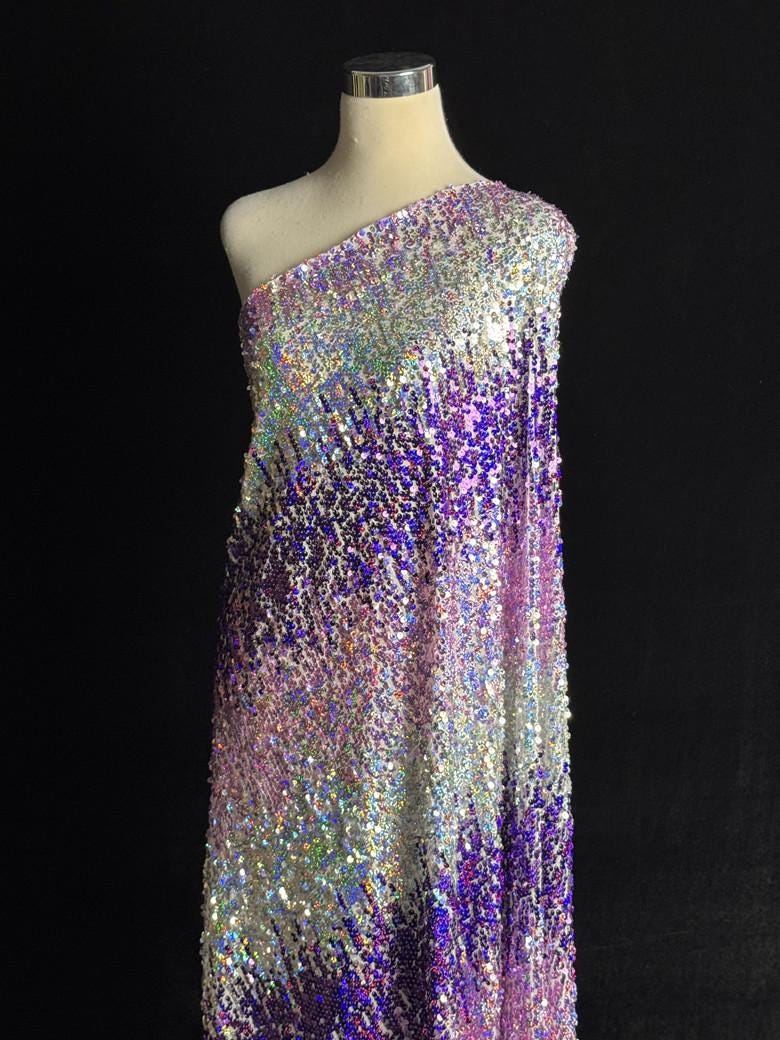 Ombre Purple Sequin Knit Fabric: Gradient Glitter, High-End Evening Wear