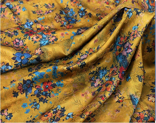 Floral Tea Silk Satin Fabric - 59" Wide - Digital Print