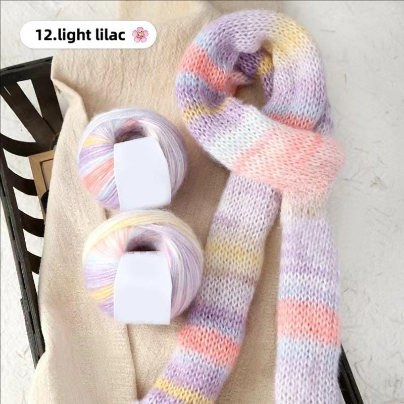 Rainbow Mohair Silk Yarn: Hand-Dyed Lace Knitting Wool