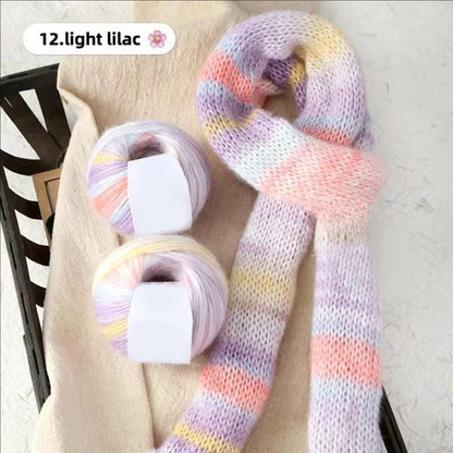 Rainbow Mohair Silk Yarn: Hand-Dyed Lace Knitting Wool