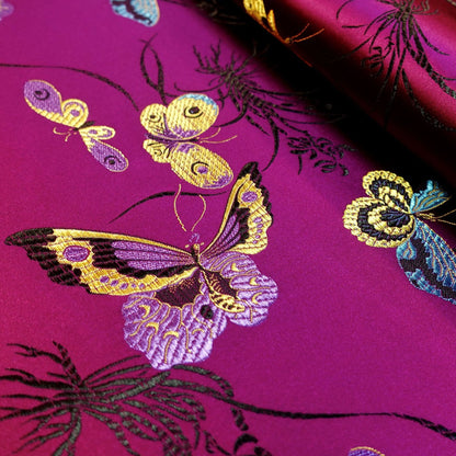 Tissu damassé en brocart de soie à papillons : largeur 45 pouces, pour la couture et l’ameublement