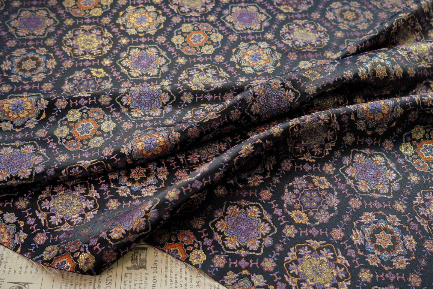 Mongolian Bada Pattern Fabric: Tibetan Style Upholstery, Costume, Decor (59"W, By The Meter)