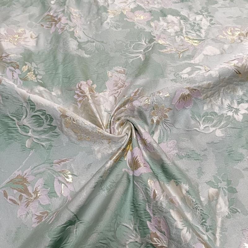 Gold Thread Floral Jacquard Fabric | Shimmer Brocade, 65" Wide