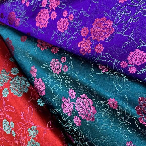 Silk Brocade Fabric: Tea Flower Damask, 45" Wide, Upholstery & Costume
