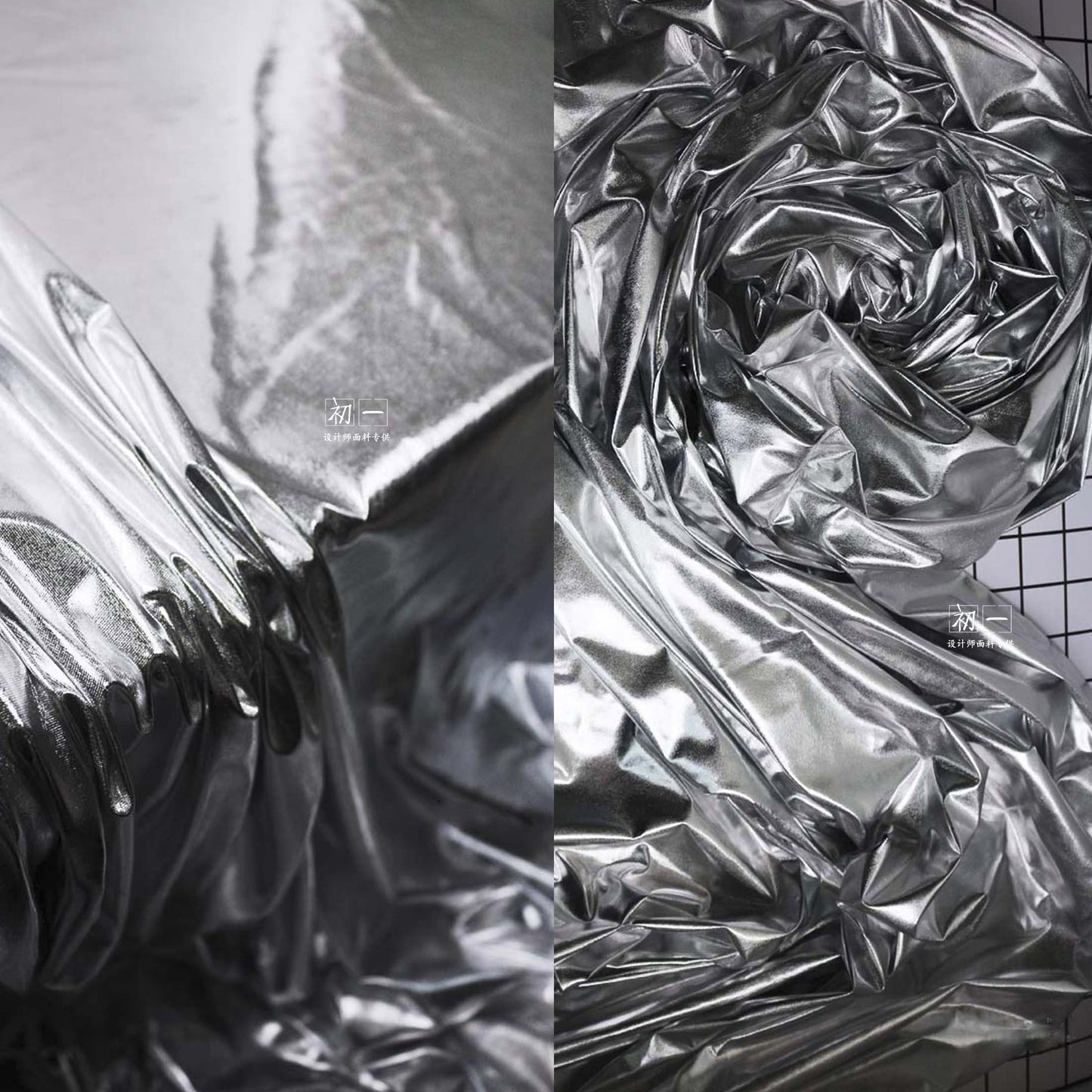 Silver Coated Stretch Fabric: Metallic PU Clothing Material, 60" Width