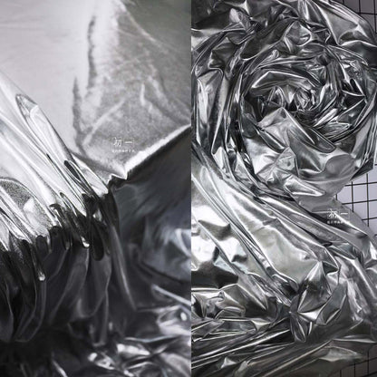 Silver Coated Stretch Fabric: Metallic PU Clothing Material, 60" Width