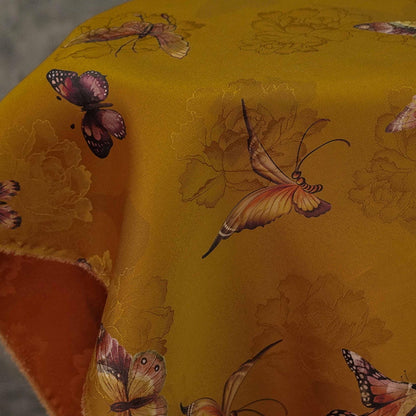 Butterfly Flower Tea Silk Satin Fabric: Digital Print (55"W)