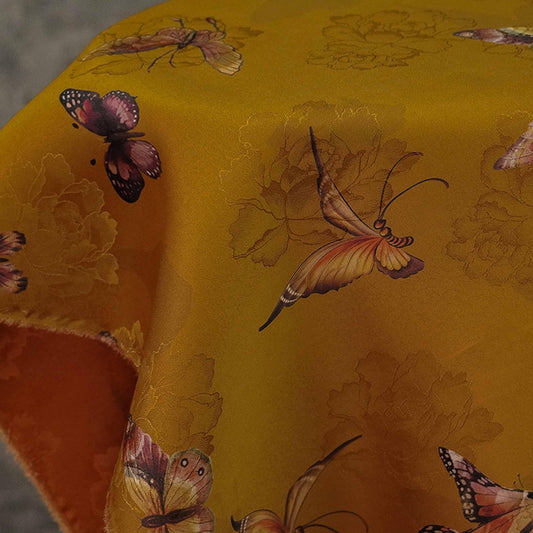 Butterfly Flower Tea Silk Satin Fabric: Digital Print (55"W)