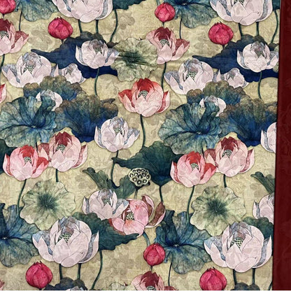 Tissu satin de soie imprimé lotus - 150 cm de large - Ameublement et costumes