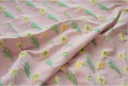 Pink Floral Jacquard Fabric: Reversible 3D Embossed Woven Material