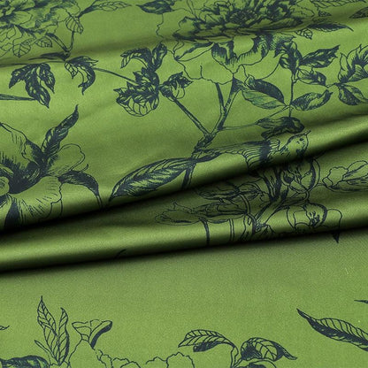 Green Floral Tea Silk Satin Fabric - 59" Wide