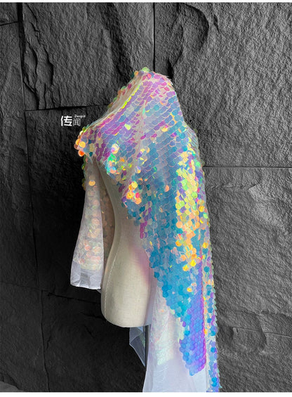 Gradient Sequin Mesh Fabric, Fish Scale Laser Jacquard, 53"W, Sewing, DIY
