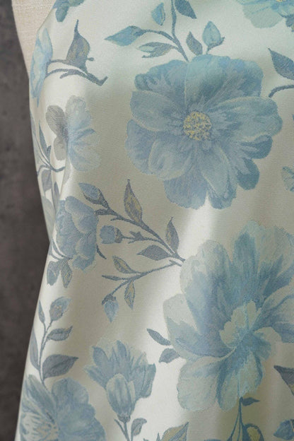 Tissu brocart jacquard à motif floral bleu élégant ��� Cheongsam, canapé, textile de décoration intérieure"W