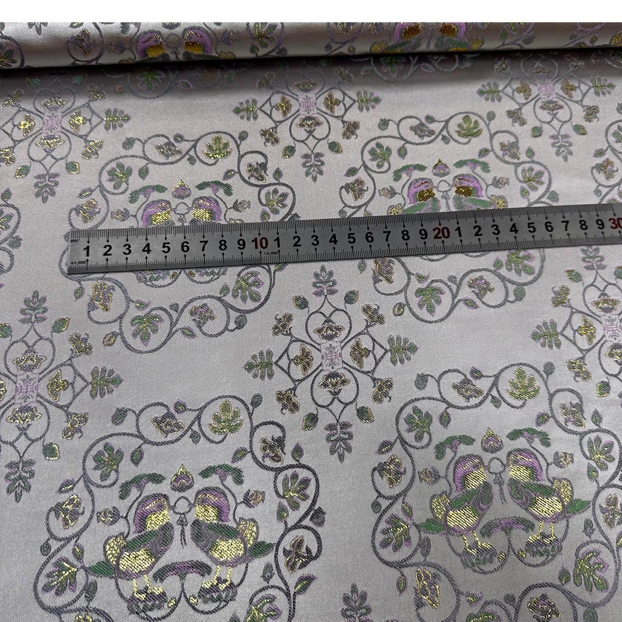 Silk Brocade Fabric: Mandarin Duck Foil Damask (45"W)