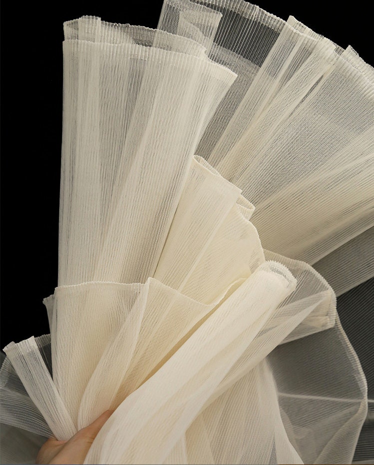 Pleated Organza Fabric: Stiff Texture Designer Material, 62" Wide