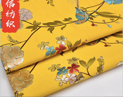 Tissu jacquard Oiseaux et Fleurs : Mélange de rayonne et soie doux et brillant