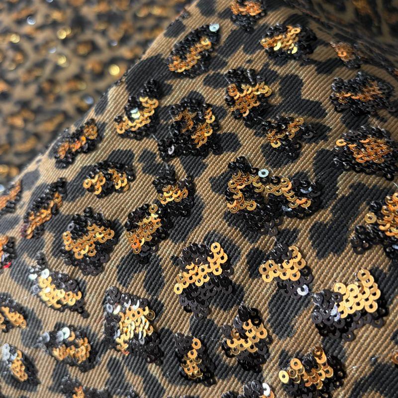 Leopard Print Cotton Denim Fabric ��� Sequin Embroider" Wide
