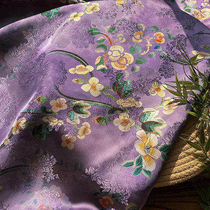 Purple Mist Jacquard Xiangyun Rayon Silk Fabric ��� Handwoven Floral Brocade for Dress, Gown, Wedding, Craft, DIY Sewi"W
