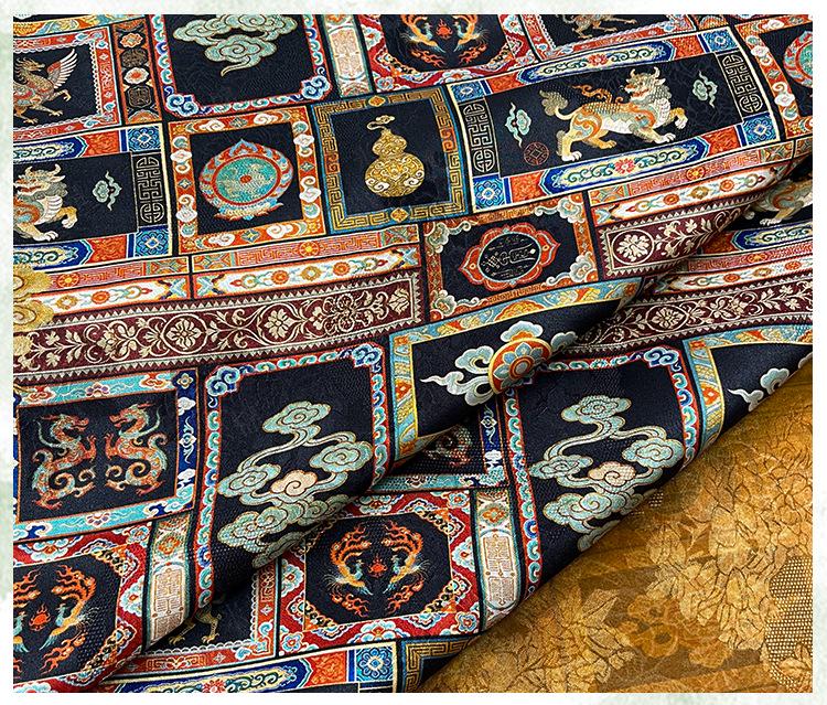Dunhuang Style Silk Chiffon Fabric ��� Oriental Jacquard Texti" Wide