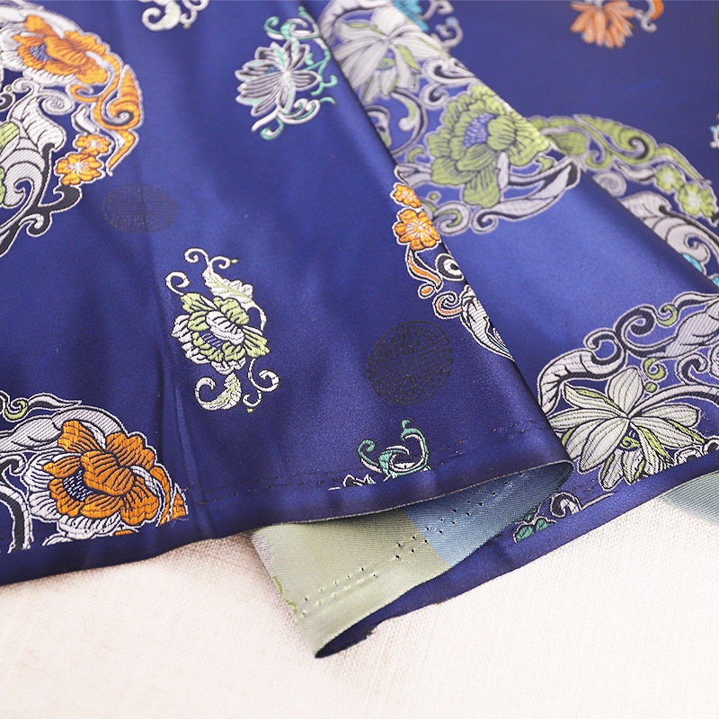 Floral Jacquard Brocade Fabric: Chinese Mongolian Style, 29.5" Wide