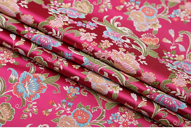 Floral Silk Brocade Fabric: 29.5" Wide, Sewing & Upholstery By The Meter